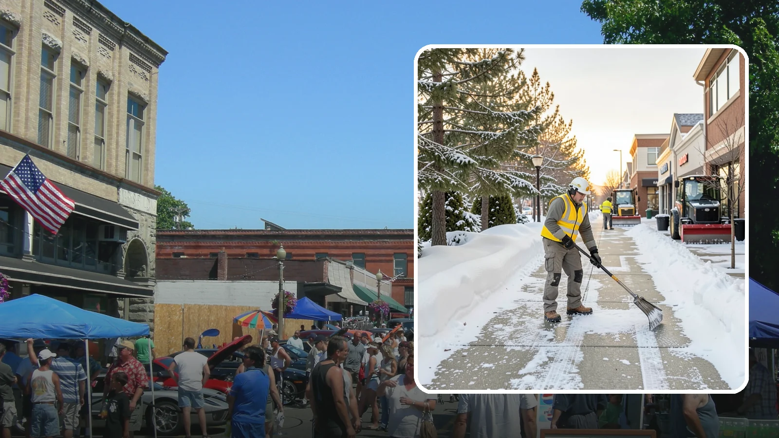 Shopping Center Sidewalk Clearing in Snohomish, Snohomish County, WA - Storefront-corridor sidewalk clearing for Western Washington shopping centers, keeping the long tenant walkways and entrances...