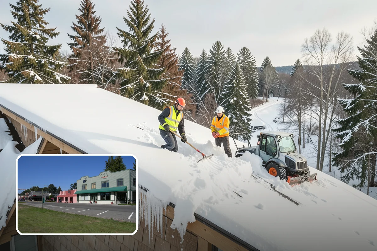Shopping Center Sidewalk Clearing in Snoqualmie, King County, WA - Full storefront corridor cleared for every tenant equally