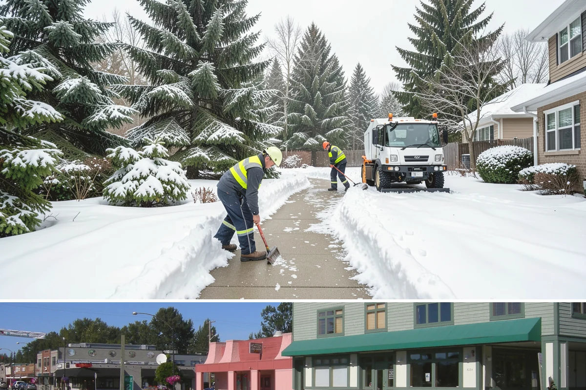 Shopping Center Sidewalk Clearing in Snoqualmie, King County, WA - Shopping center demand peaks from late November through February, when holiday foot traffic and daytime thaw-refreeze rebuild...