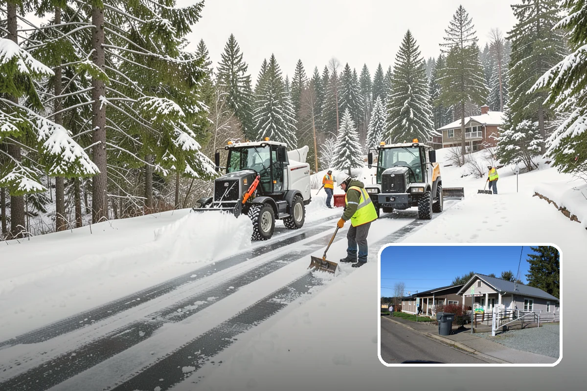 Shopping Center Sidewalk Clearing in South Prairie, Pierce County, WA - Full storefront corridor cleared for every tenant equally