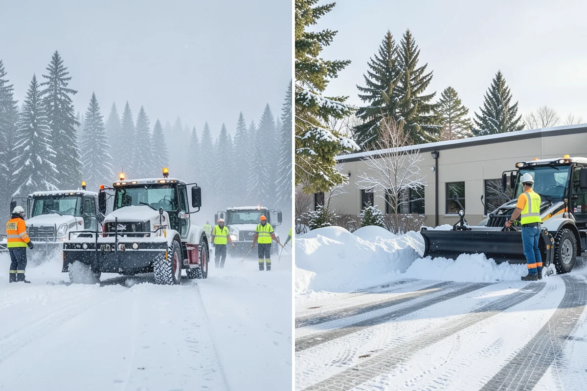 Shopping Center Sidewalk Clearing in South Prairie, Pierce County, WA - Clear the full storefront corridor to walkable width