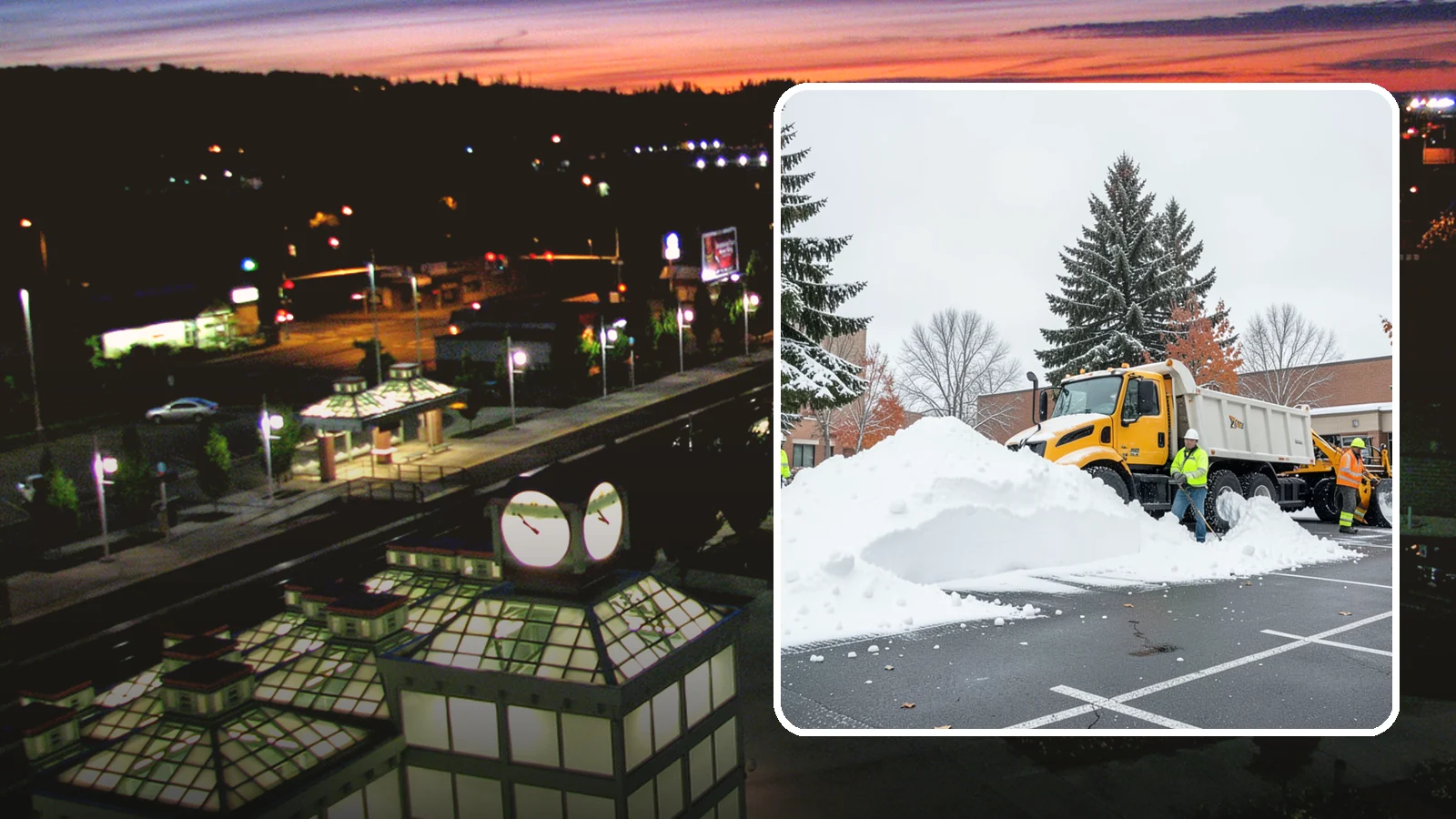 Shopping Center Snow Hauling in Auburn, King County, WA - We haul accumulated snow off shopping centers when piles start consuming the parking and sightlines customers need.