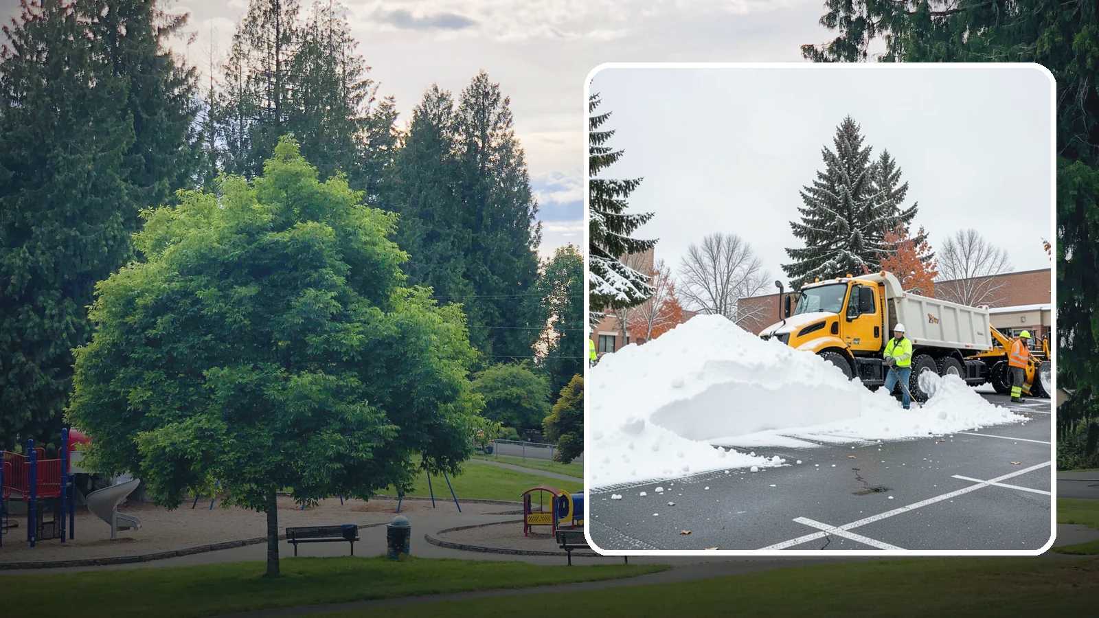 Shopping Center Snow Hauling in Bonney Lake, Pierce County, WA - We haul accumulated snow off shopping centers when piles start consuming the parking and sightlines customers need.