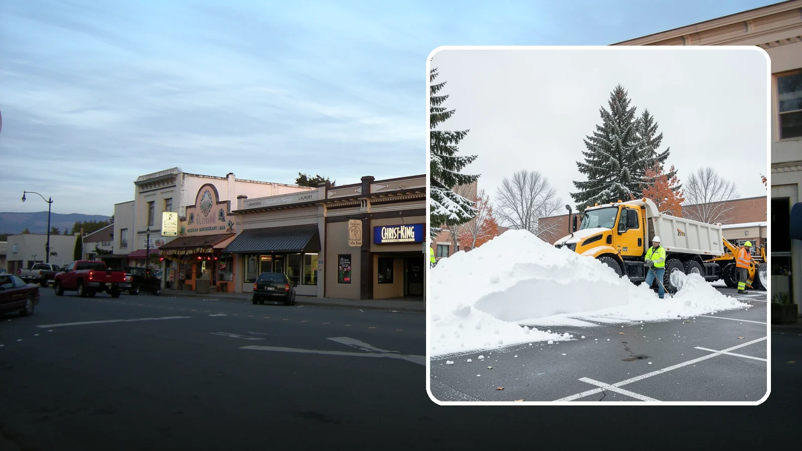Shopping Center Snow Hauling in Burlington, Skagit County, WA - We haul accumulated snow off shopping centers when piles start consuming the parking and sightlines customers need.