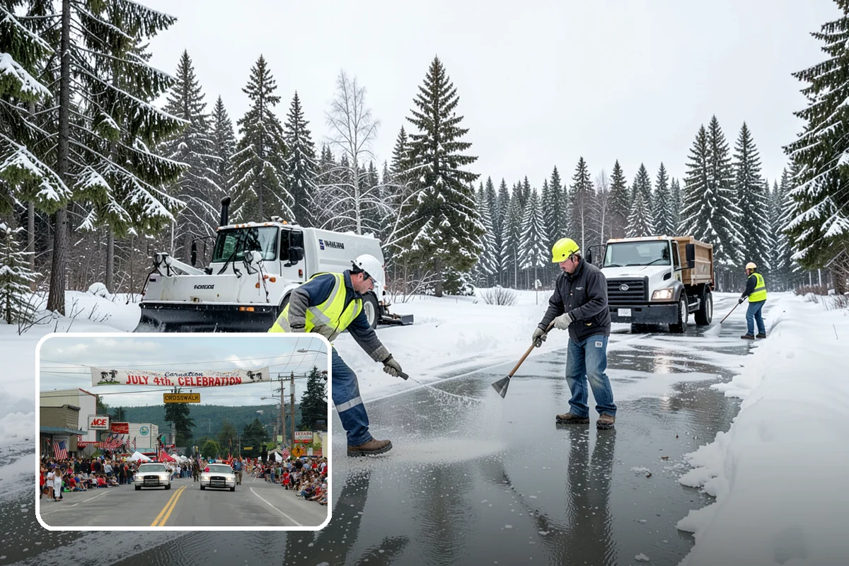 Shopping Center Snow Hauling in Carnation, King County, WA - Reclaims parking stalls lost to pushed snow piles