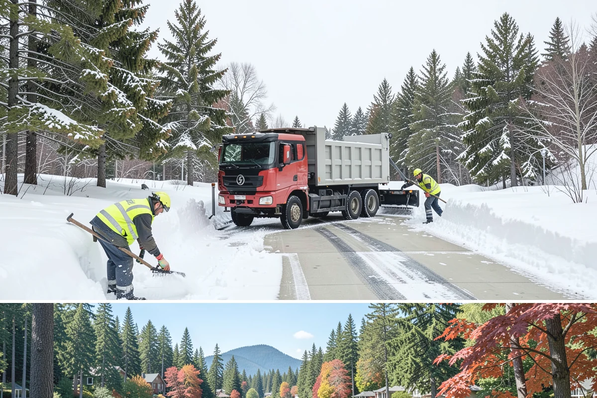 Shopping Center Snow Hauling in Covington, King County, WA - Hauling becomes necessary after successive snow events or when thaw-refreeze cycles turn piles into ice mounds that won't melt on...