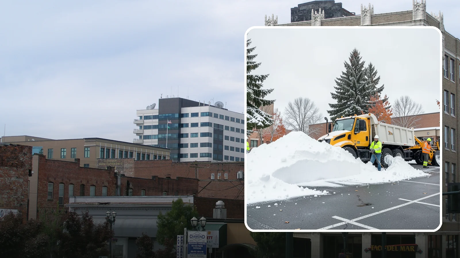 Shopping Center Snow Hauling in Everett, Snohomish County, WA - We haul accumulated snow off shopping centers when piles start consuming the parking and sightlines customers need.