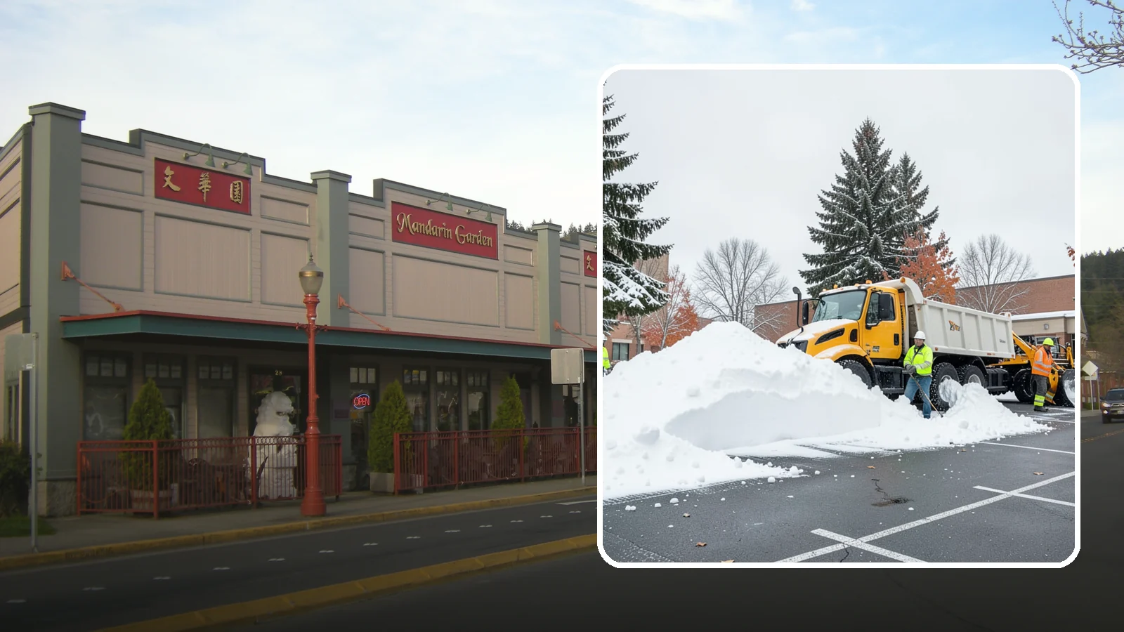 Shopping Center Snow Hauling in Issaquah, King County, WA - We haul accumulated snow off shopping centers when piles start consuming the parking and sightlines customers need.