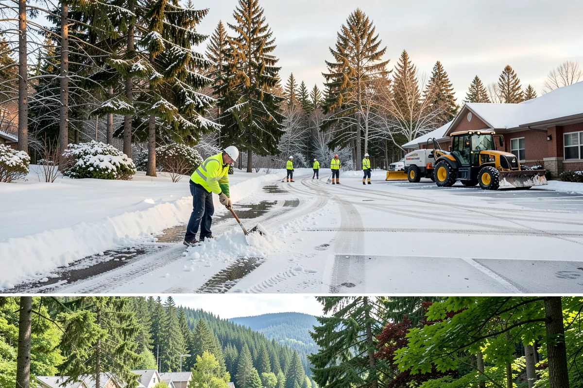 Shopping Center Snow Hauling in Lake Forest Park, King County, WA - Hauling becomes necessary after successive snow events or when thaw-refreeze cycles turn piles into ice mounds that won't melt on...
