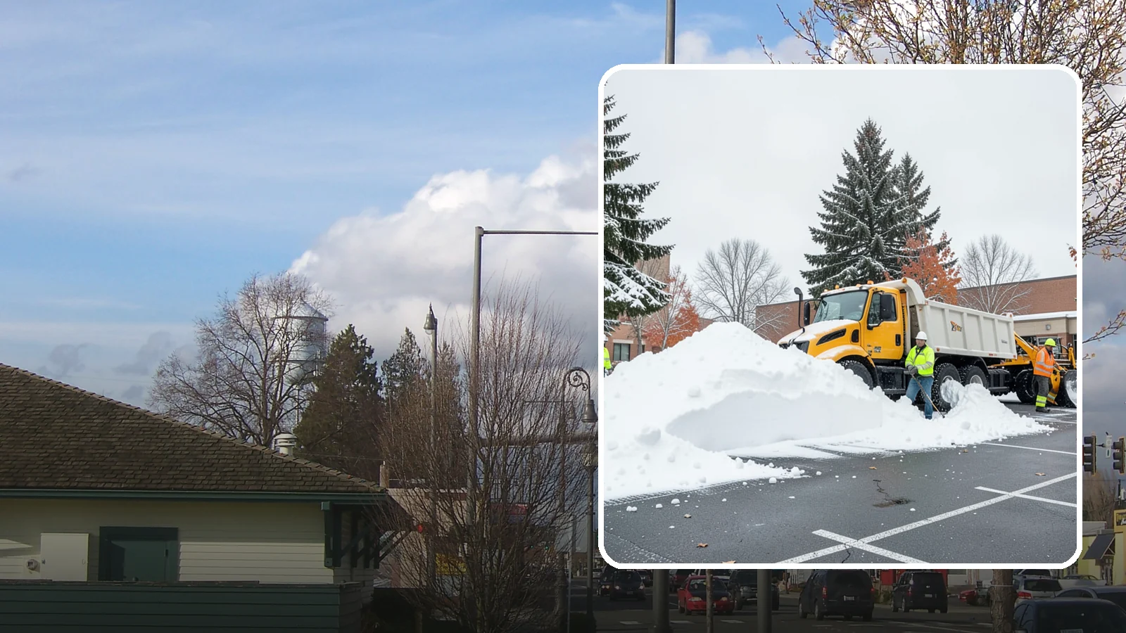 Shopping Center Snow Hauling in Marysville, Snohomish County, WA - We haul accumulated snow off shopping centers when piles start consuming the parking and sightlines customers need.