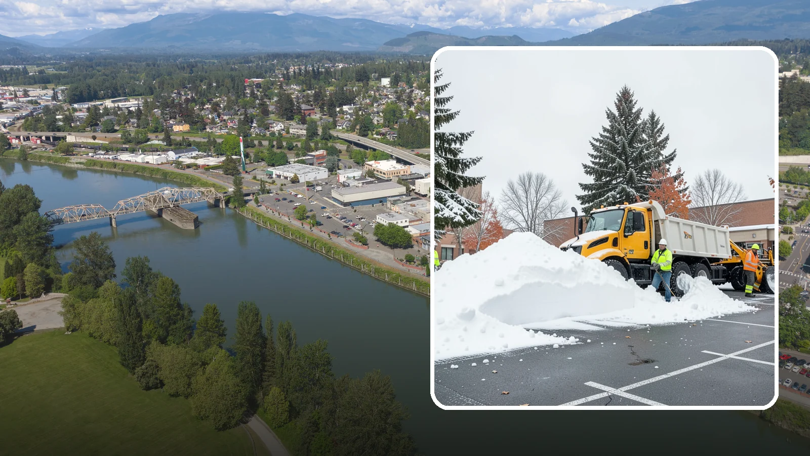 Shopping Center Snow Hauling in Mount Vernon, Skagit County, WA - We haul accumulated snow off shopping centers when piles start consuming the parking and sightlines customers need.