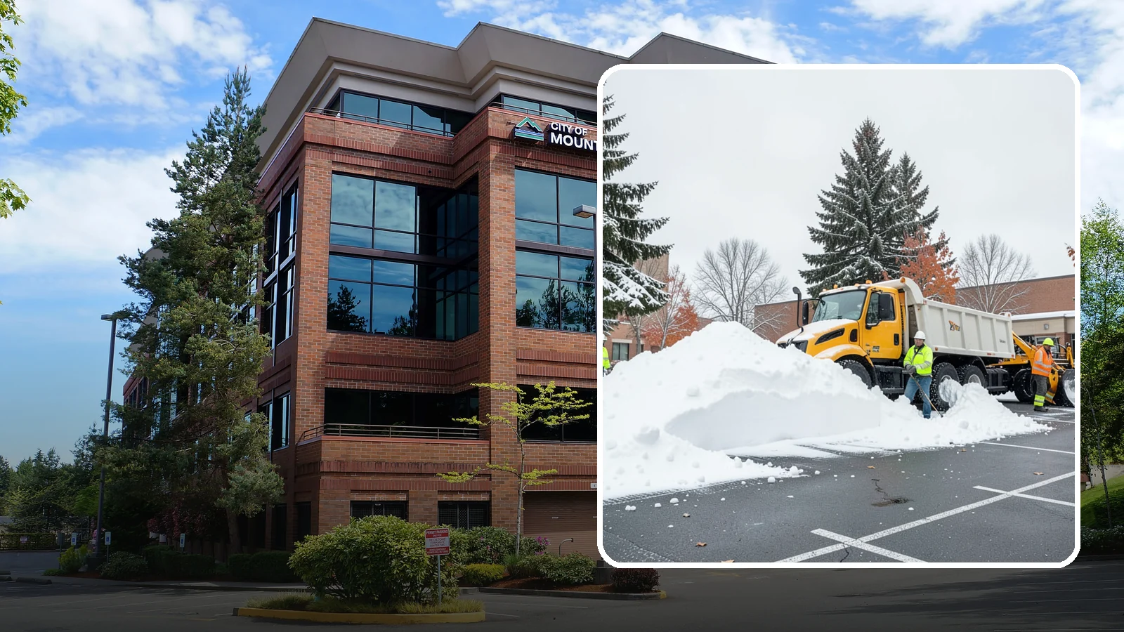 Shopping Center Snow Hauling in Mountlake Terrace, Snohomish County, WA - We haul accumulated snow off shopping centers when piles start consuming the parking and sightlines customers need.