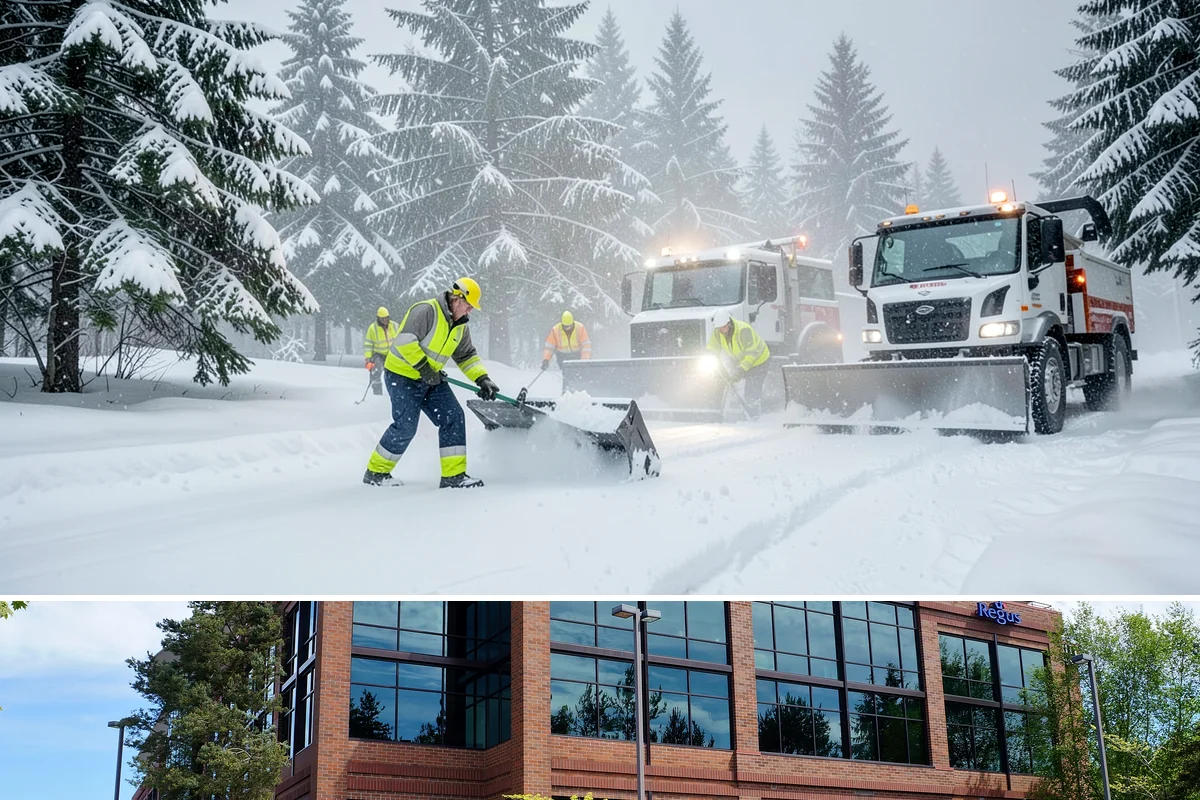 Shopping Center Snow Hauling in Mountlake Terrace, Snohomish County, WA - Hauling becomes necessary after successive snow events or when thaw-refreeze cycles turn piles into ice mounds that won't melt on...