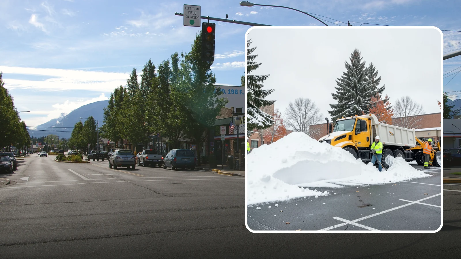 Shopping Center Snow Hauling in North Bend, King County, WA - We haul accumulated snow off shopping centers when piles start consuming the parking and sightlines customers need.