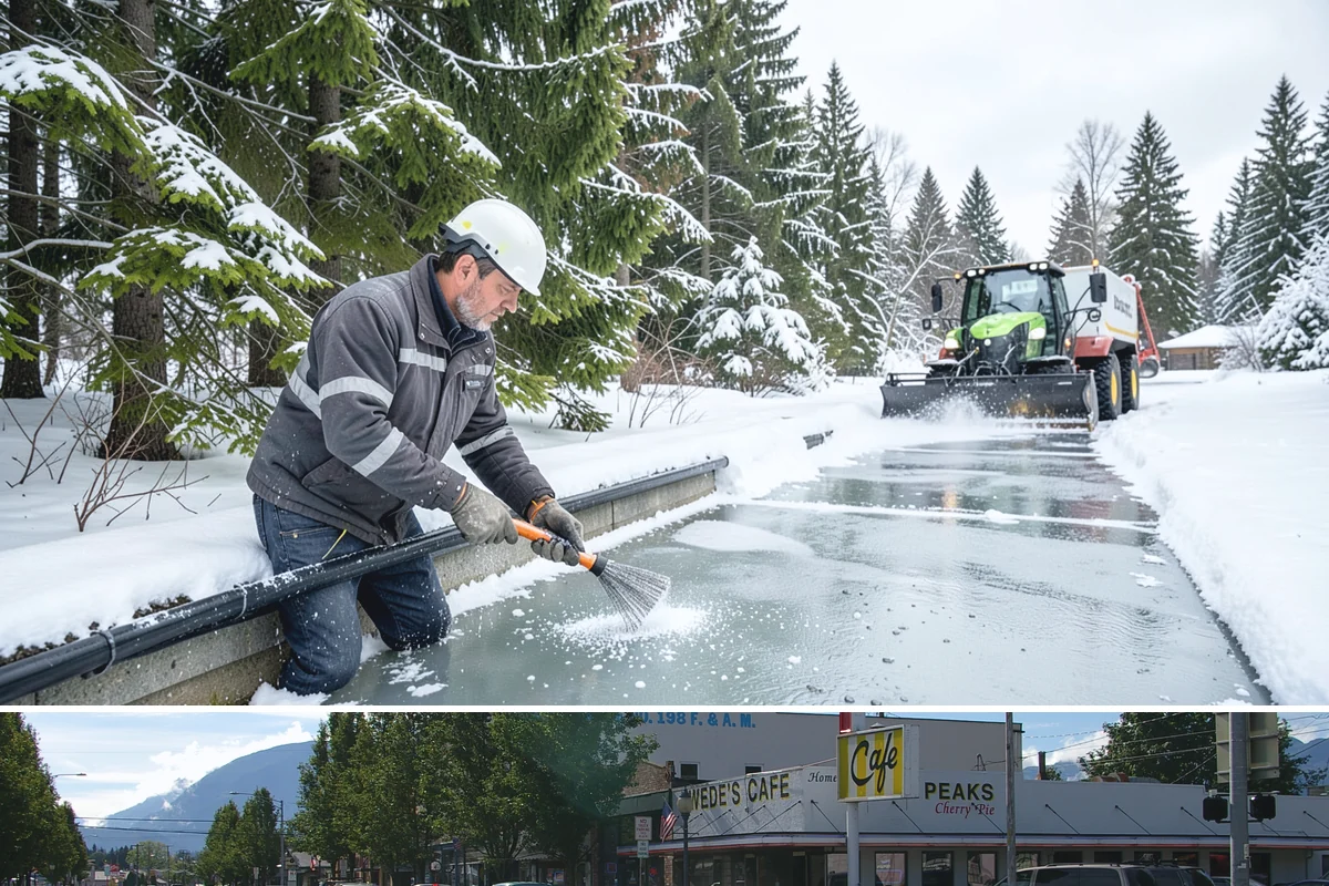 Shopping Center Snow Hauling in North Bend, King County, WA - Hauling becomes necessary after successive snow events or when thaw-refreeze cycles turn piles into ice mounds that won't melt on...