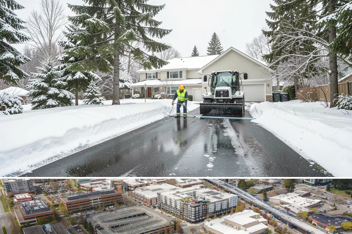Shopping Center Snow Hauling in Redmond, King County, WA - Hauling becomes necessary after successive snow events or when thaw-refreeze cycles turn piles into ice mounds that won't melt on...