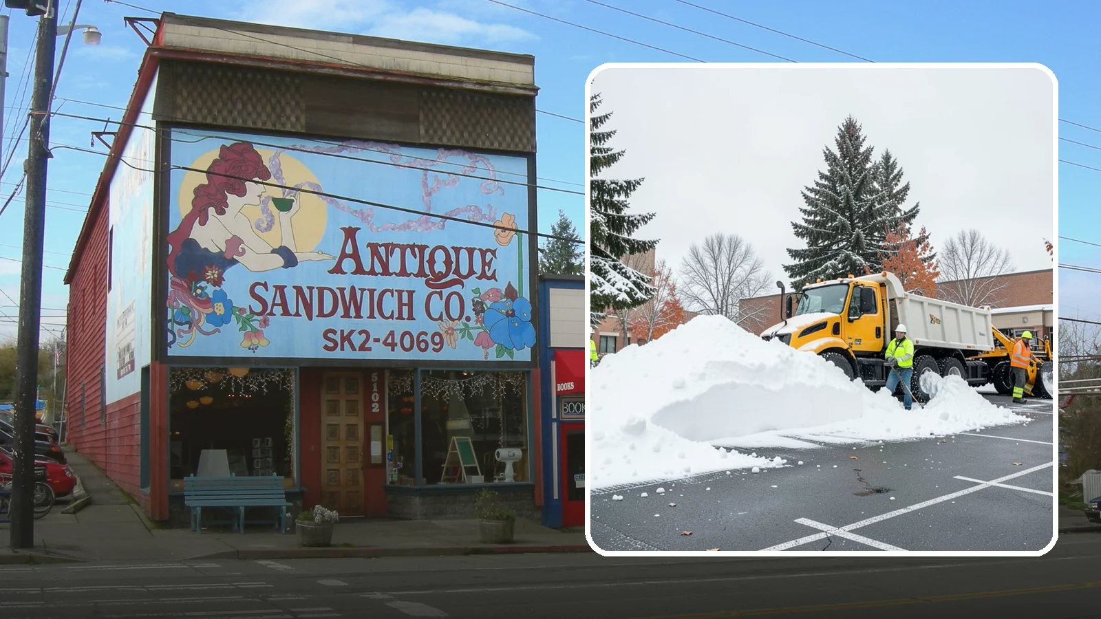Shopping Center Snow Hauling in Ruston, Pierce County, WA - We haul accumulated snow off shopping centers when piles start consuming the parking and sightlines customers need.