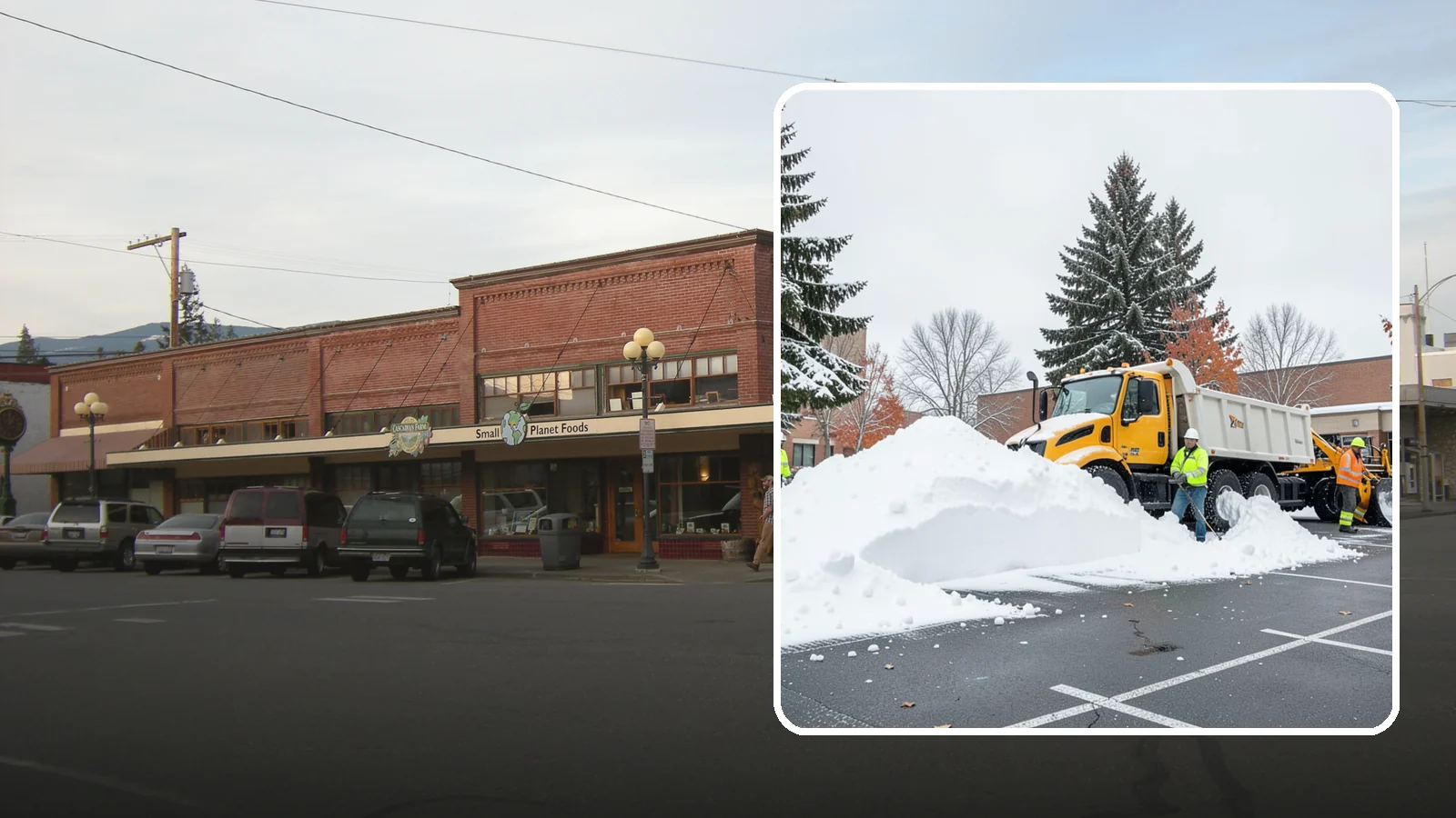 Shopping Center Snow Hauling in Sedro-Woolley, Skagit County, WA - We haul accumulated snow off shopping centers when piles start consuming the parking and sightlines customers need.