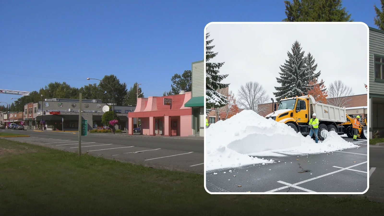 Shopping Center Snow Hauling in Snoqualmie, King County, WA - We haul accumulated snow off shopping centers when piles start consuming the parking and sightlines customers need.