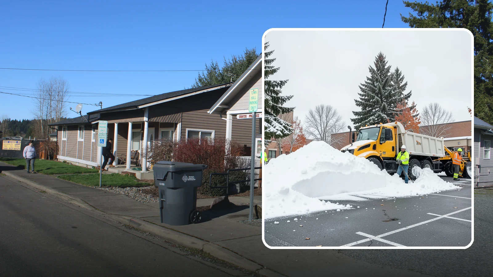 Shopping Center Snow Hauling in South Prairie, Pierce County, WA - We haul accumulated snow off shopping centers when piles start consuming the parking and sightlines customers need.