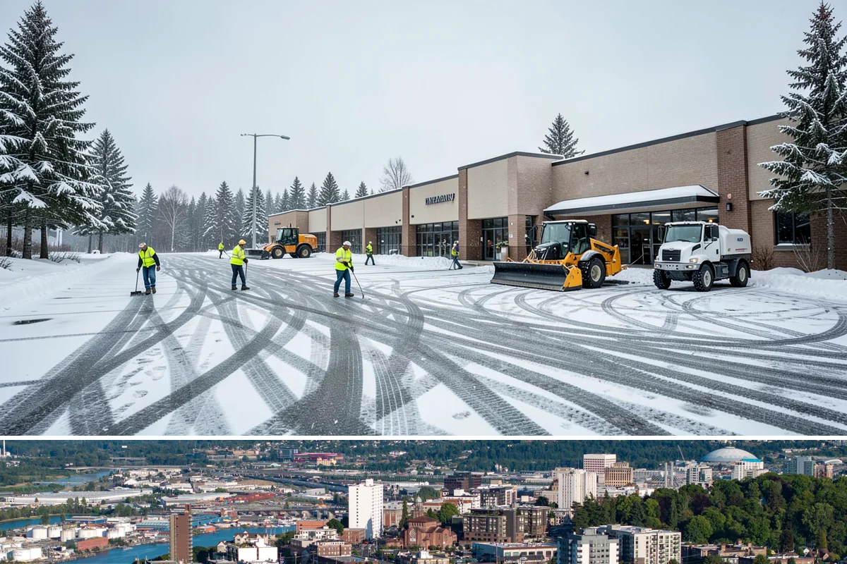 Shopping Center Snow Hauling in Tacoma, Pierce County, WA - Hauling becomes necessary after successive snow events or when thaw-refreeze cycles turn piles into ice mounds that won't melt on...