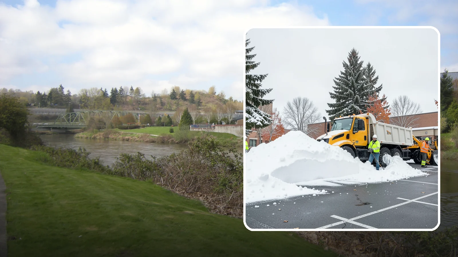 Shopping Center Snow Hauling in Tukwila, King County, WA - We haul accumulated snow off shopping centers when piles start consuming the parking and sightlines customers need.
