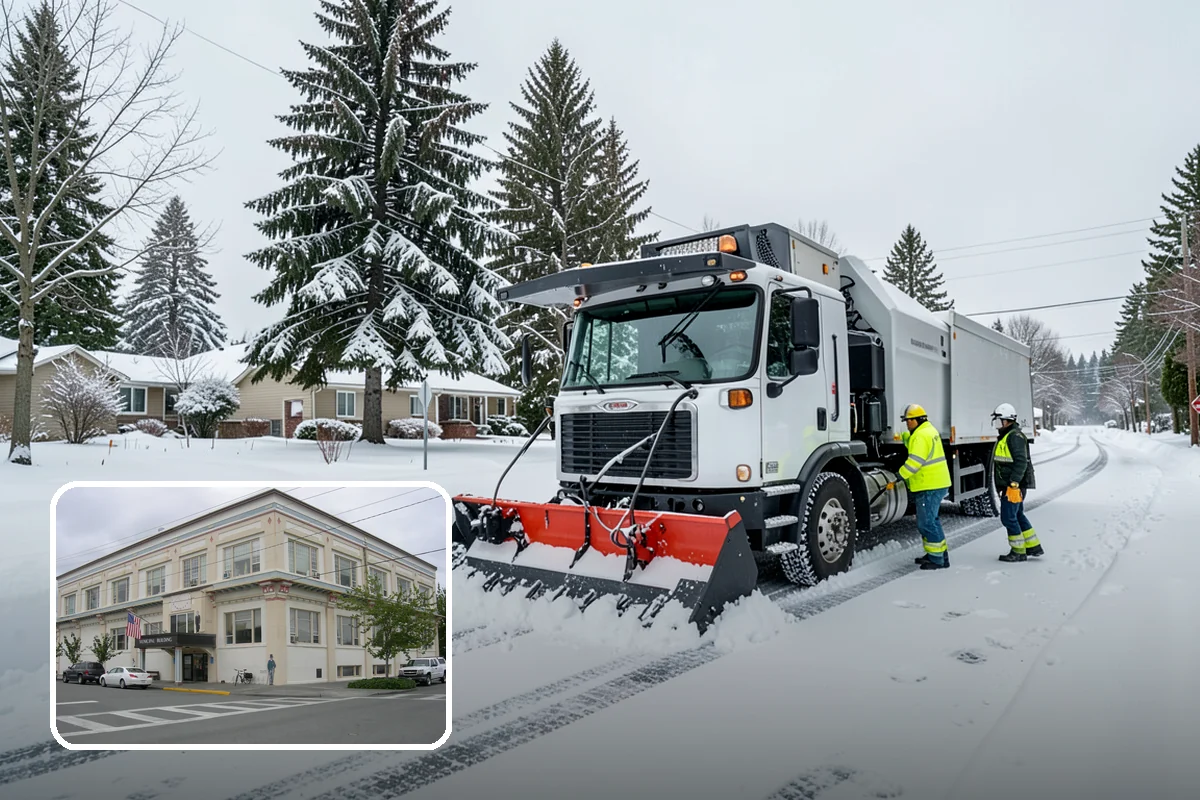 Shopping Center Snow Plowing in Anacortes, Skagit County, WA - Large shared lot cleared for every tenant before open