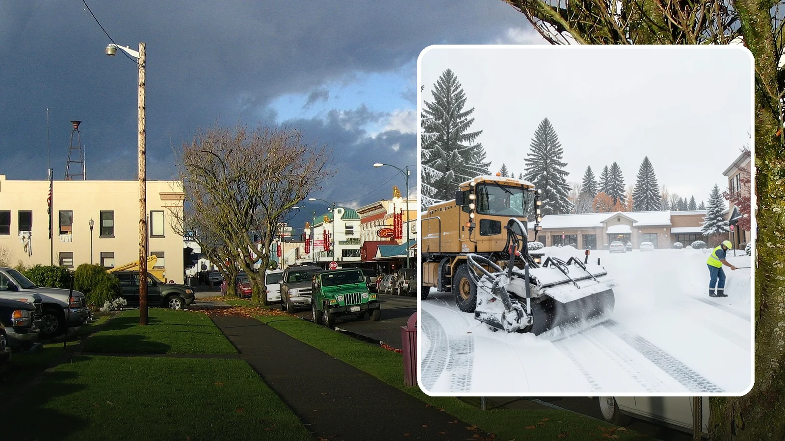 Shopping Center Snow Plowing in Arlington, Snohomish County, WA - We plow large shopping center lots and storefronts before open so every tenant's customers reach the doors.