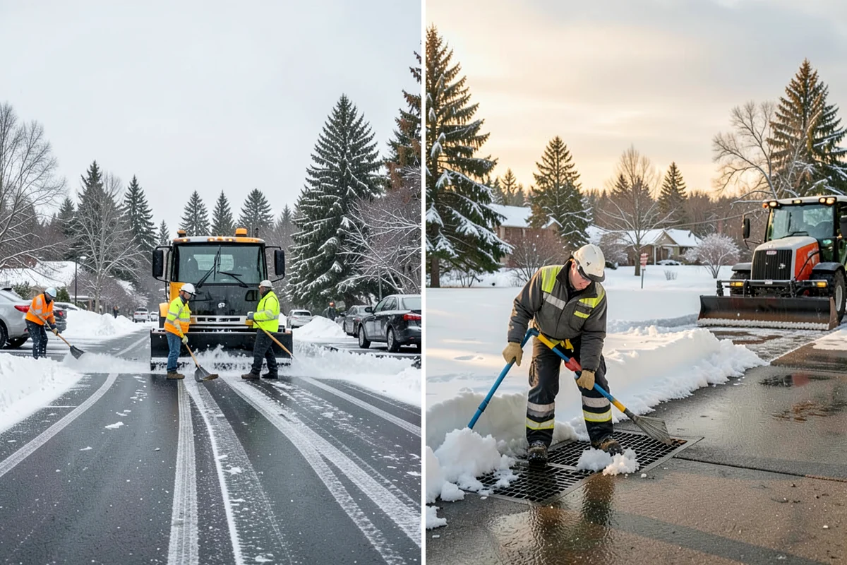 Shopping Center Snow Plowing in Arlington, Snohomish County, WA - Map the lot, storefront aprons, and snow-storage islands with center management
