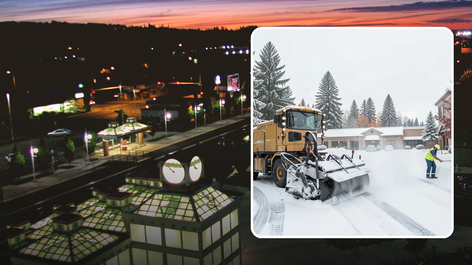 Shopping Center Snow Plowing in Auburn, King County, WA - We plow large shopping center lots and storefronts before open so every tenant's customers reach the doors.