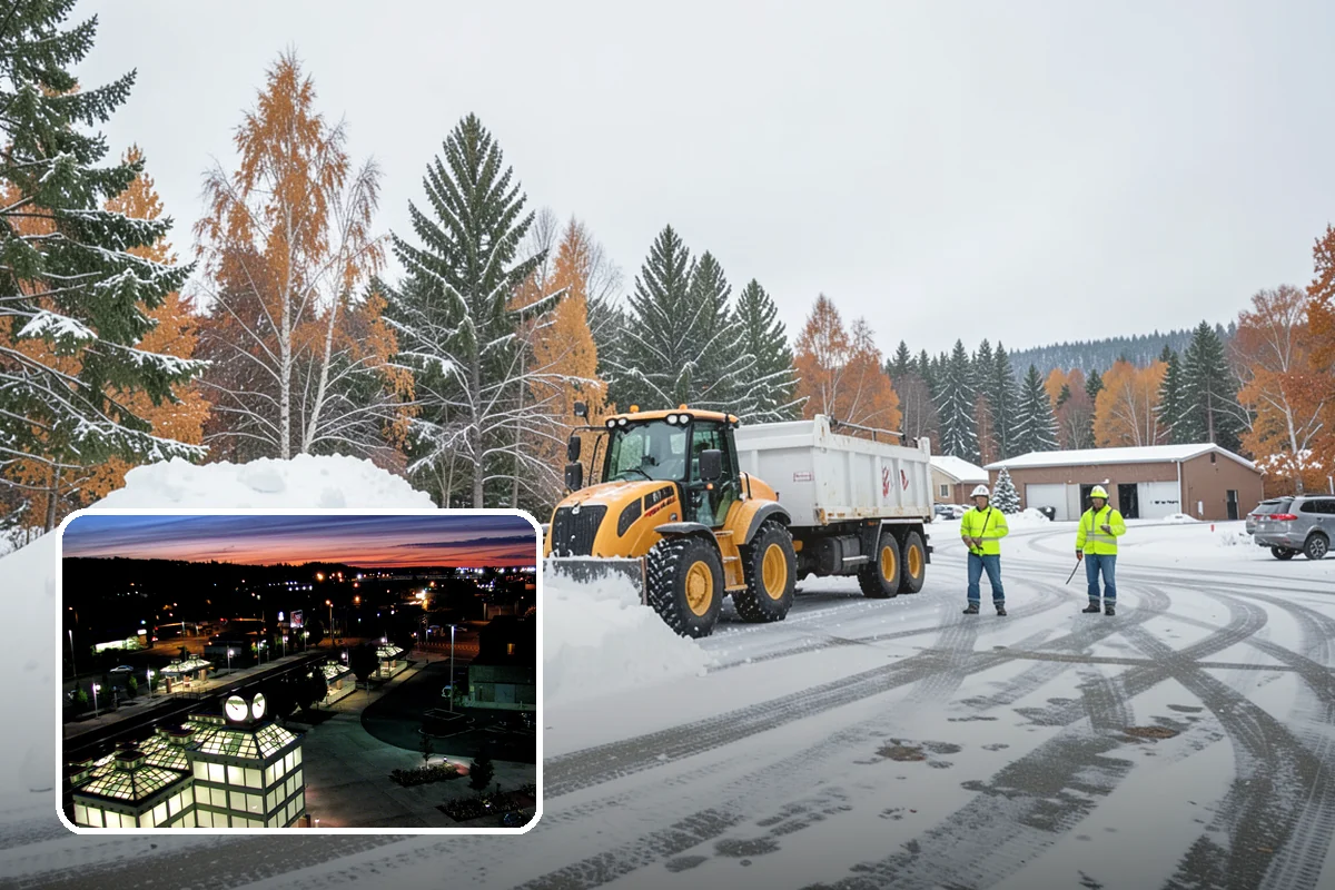 Shopping Center Snow Plowing in Auburn, King County, WA - Large shared lot cleared for every tenant before open
