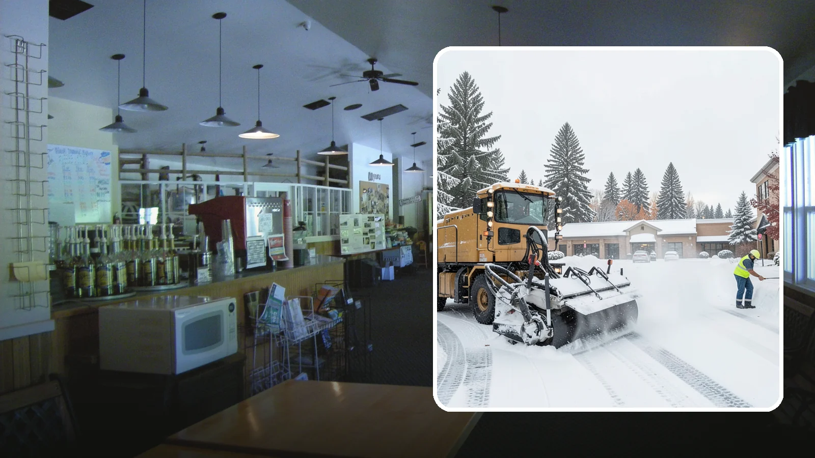 Shopping Center Snow Plowing in Black Diamond, King County, WA - We plow large shopping center lots and storefronts before open so every tenant's customers reach the doors.