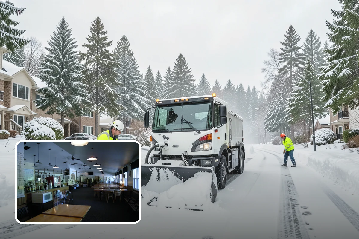 Shopping Center Snow Plowing in Black Diamond, King County, WA - Large shared lot cleared for every tenant before open