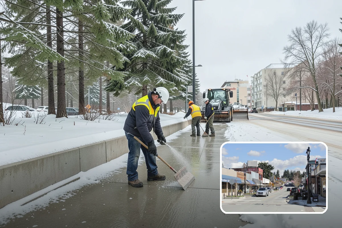 Shopping Center Snow Plowing in Bothell, King County, WA - Large shared lot cleared for every tenant before open