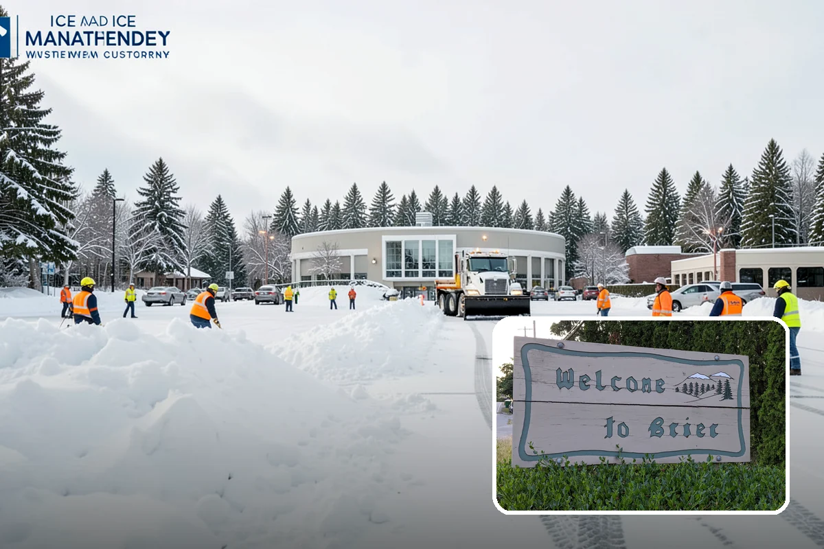 Shopping Center Snow Plowing in Brier, Snohomish County, WA - Large shared lot cleared for every tenant before open