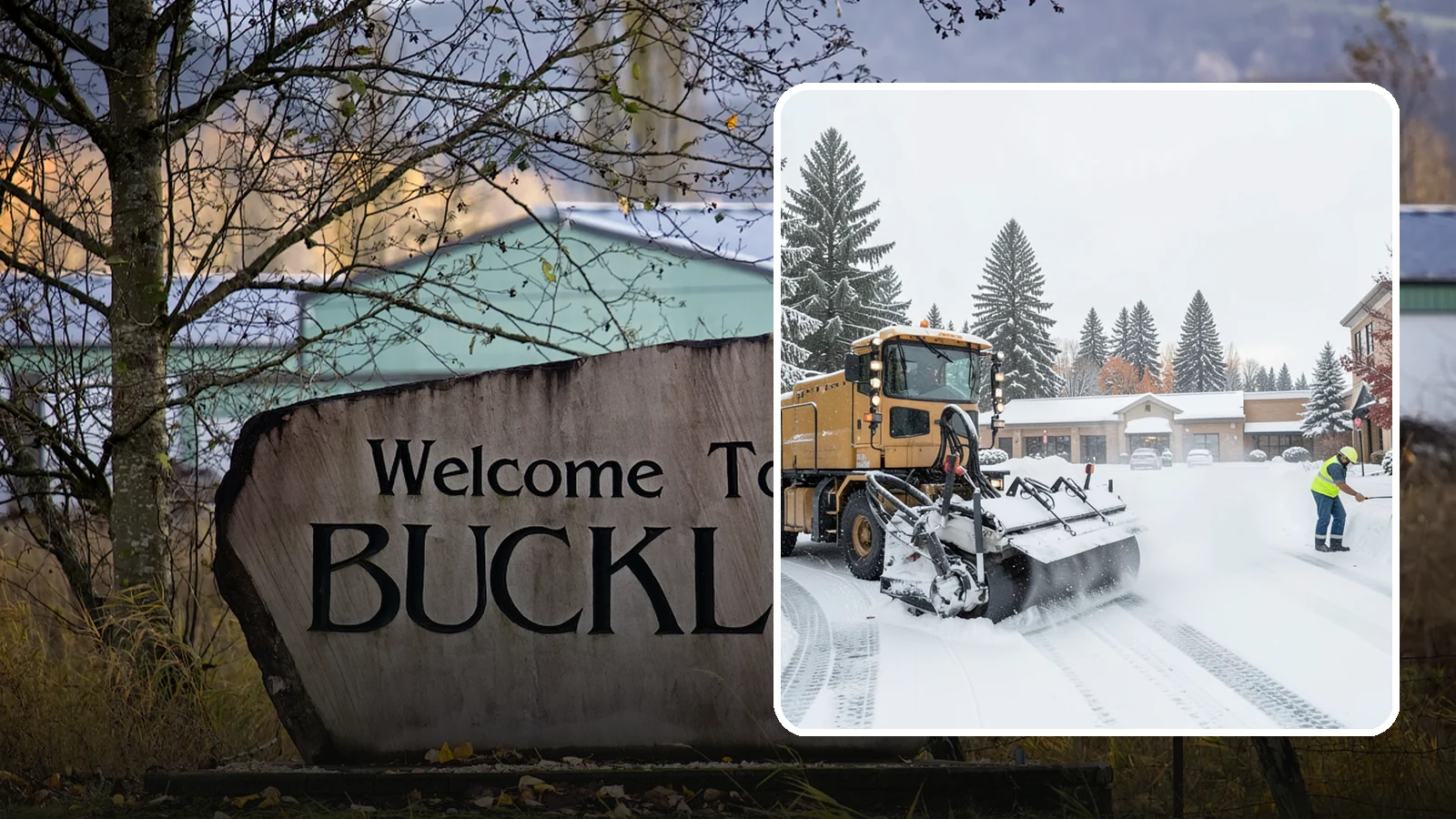 Shopping Center Snow Plowing in Buckley, Pierce County, WA - We plow large shopping center lots and storefronts before open so every tenant's customers reach the doors.