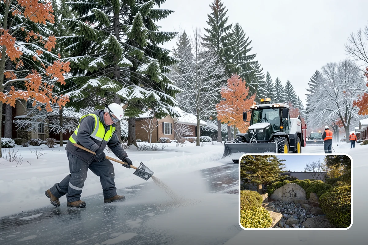 Shopping Center Snow Plowing in Clyde Hill, King County, WA - Large shared lot cleared for every tenant before open