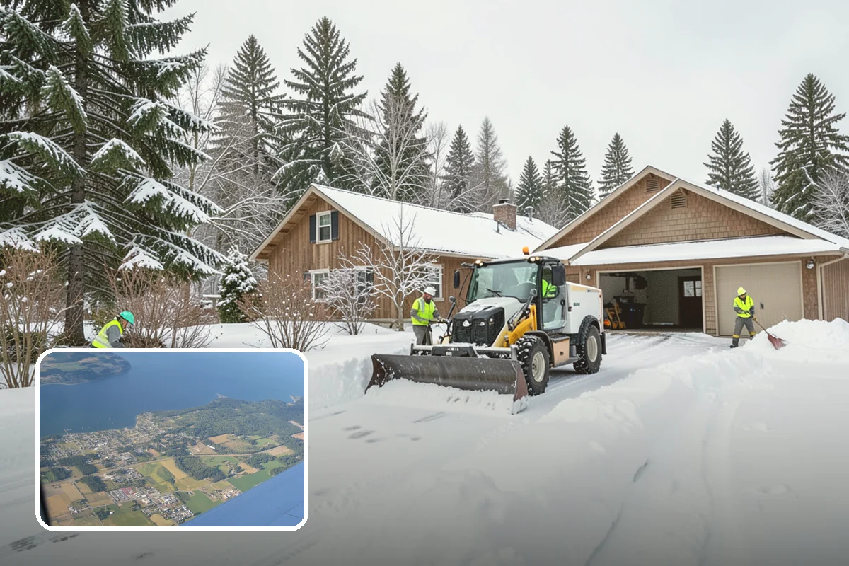 Shopping Center Snow Plowing in Coupeville, Island County, WA - Large shared lot cleared for every tenant before open