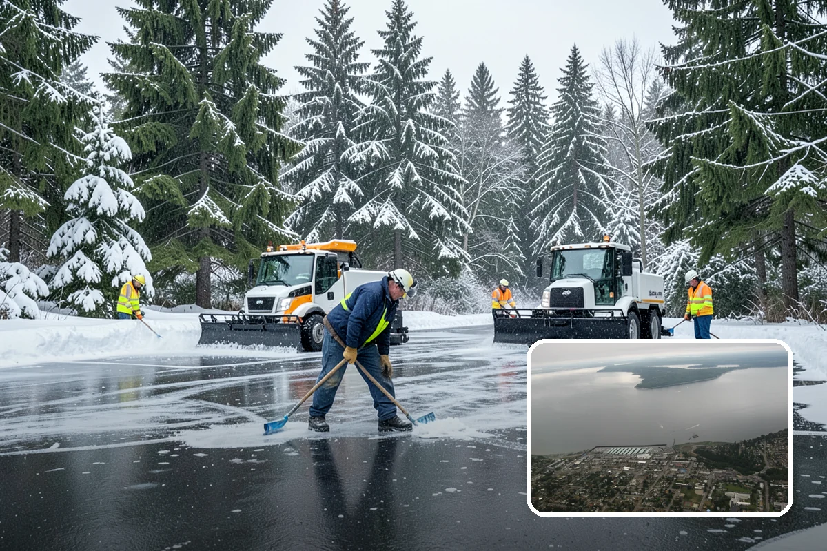 Shopping Center Snow Plowing in Des Moines, King County, WA - Large shared lot cleared for every tenant before open