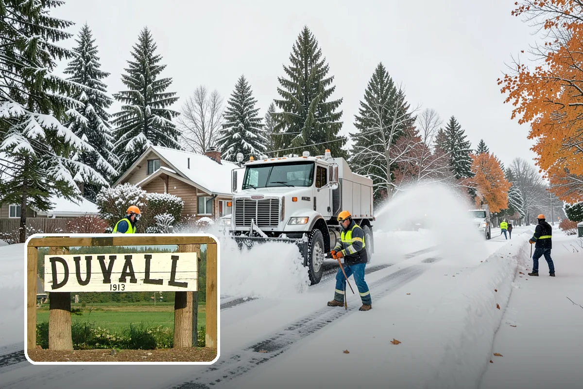 Shopping Center Snow Plowing in Duvall, King County, WA - Large shared lot cleared for every tenant before open