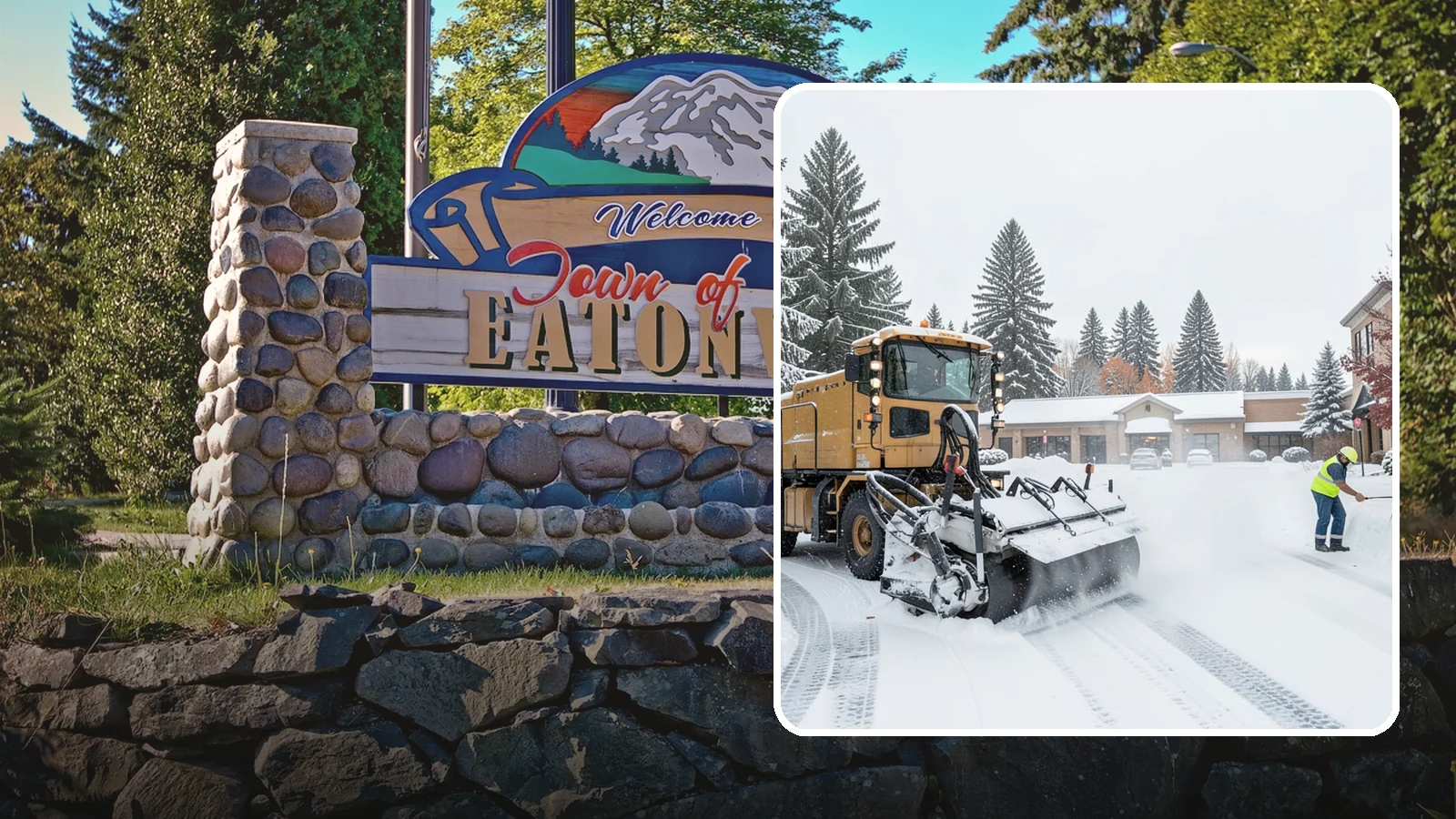 Shopping Center Snow Plowing in Eatonville, Pierce County, WA - We plow large shopping center lots and storefronts before open so every tenant's customers reach the doors.