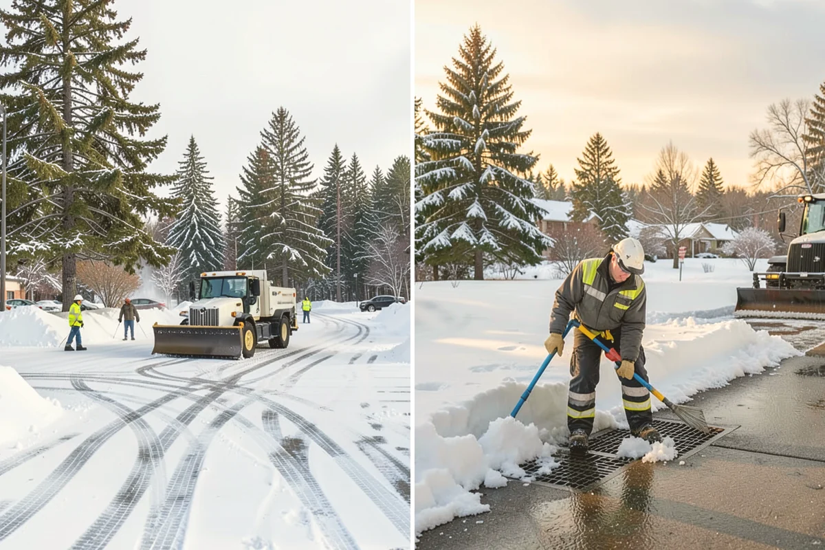 Shopping Center Snow Plowing in Eatonville, Pierce County, WA - Map the lot, storefront aprons, and snow-storage islands with center management