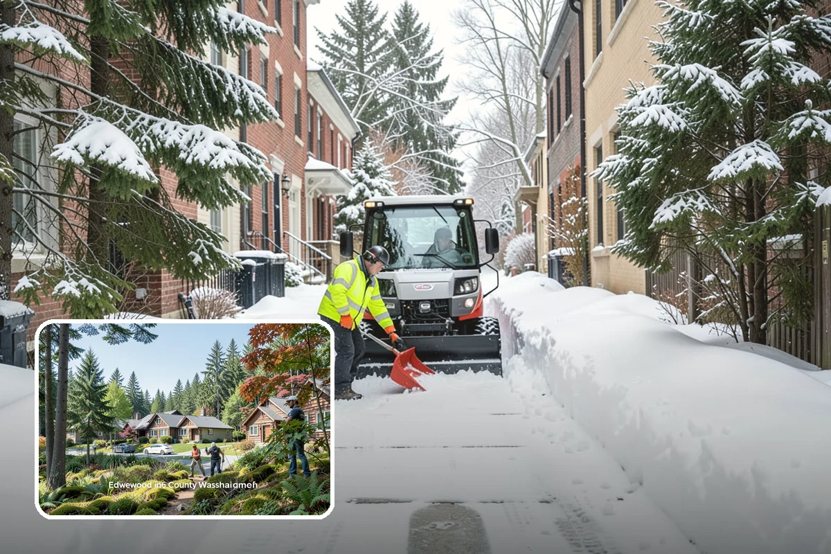Shopping Center Snow Plowing in Edgewood, Pierce County, WA - Large shared lot cleared for every tenant before open