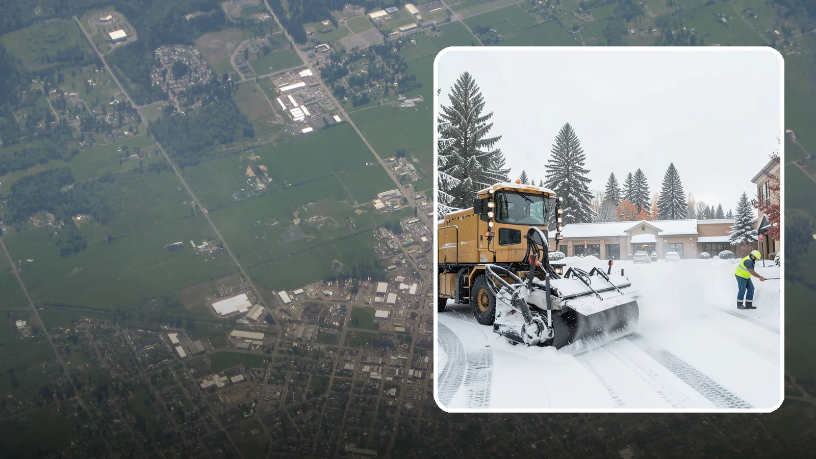 Shopping Center Snow Plowing in Enumclaw, King County, WA - We plow large shopping center lots and storefronts before open so every tenant's customers reach the doors.