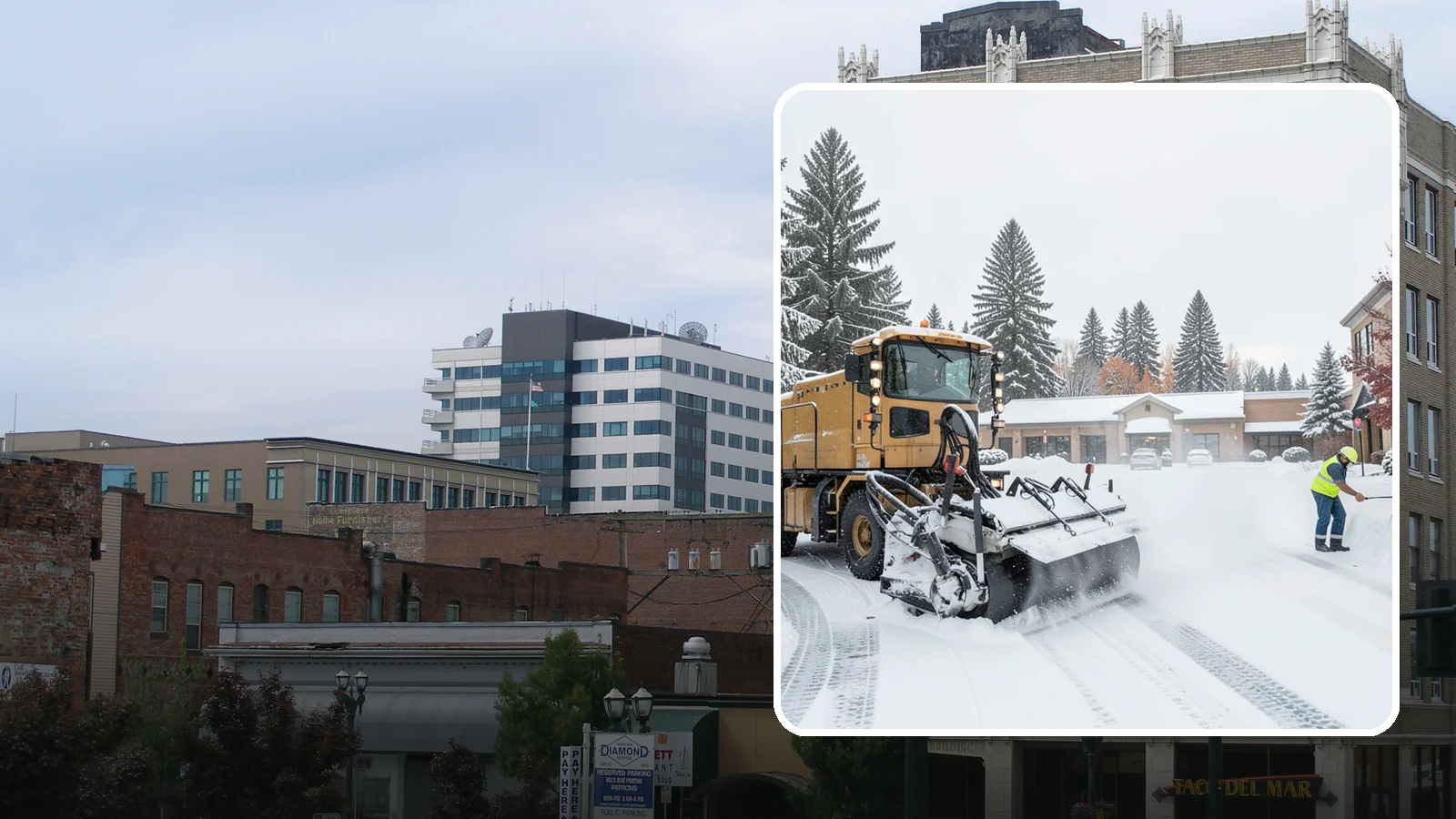 Shopping Center Snow Plowing in Everett, Snohomish County, WA - We plow large shopping center lots and storefronts before open so every tenant's customers reach the doors.