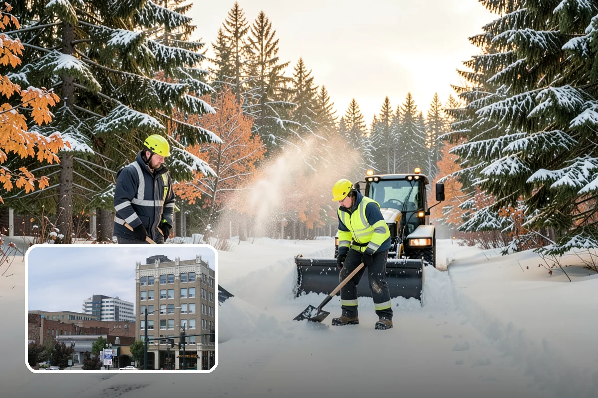 Shopping Center Snow Plowing in Everett, Snohomish County, WA - Large shared lot cleared for every tenant before open