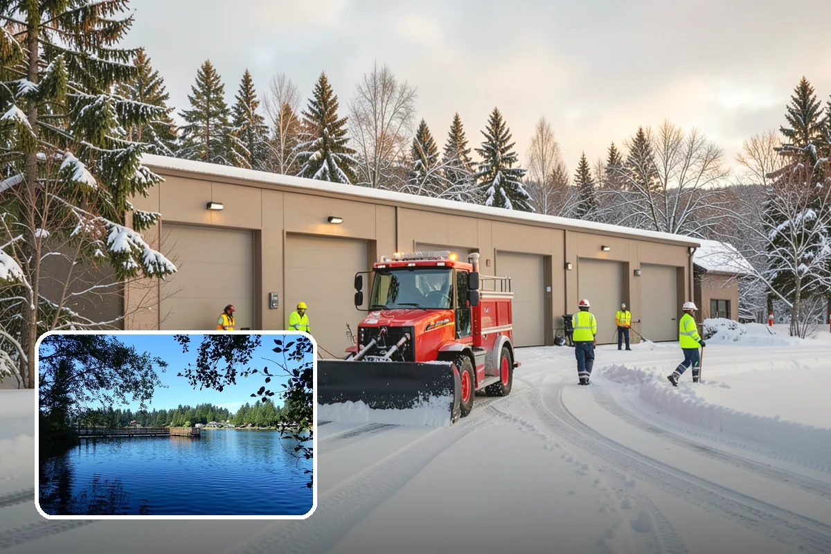 Shopping Center Snow Plowing in Federal Way, King County, WA - Large shared lot cleared for every tenant before open