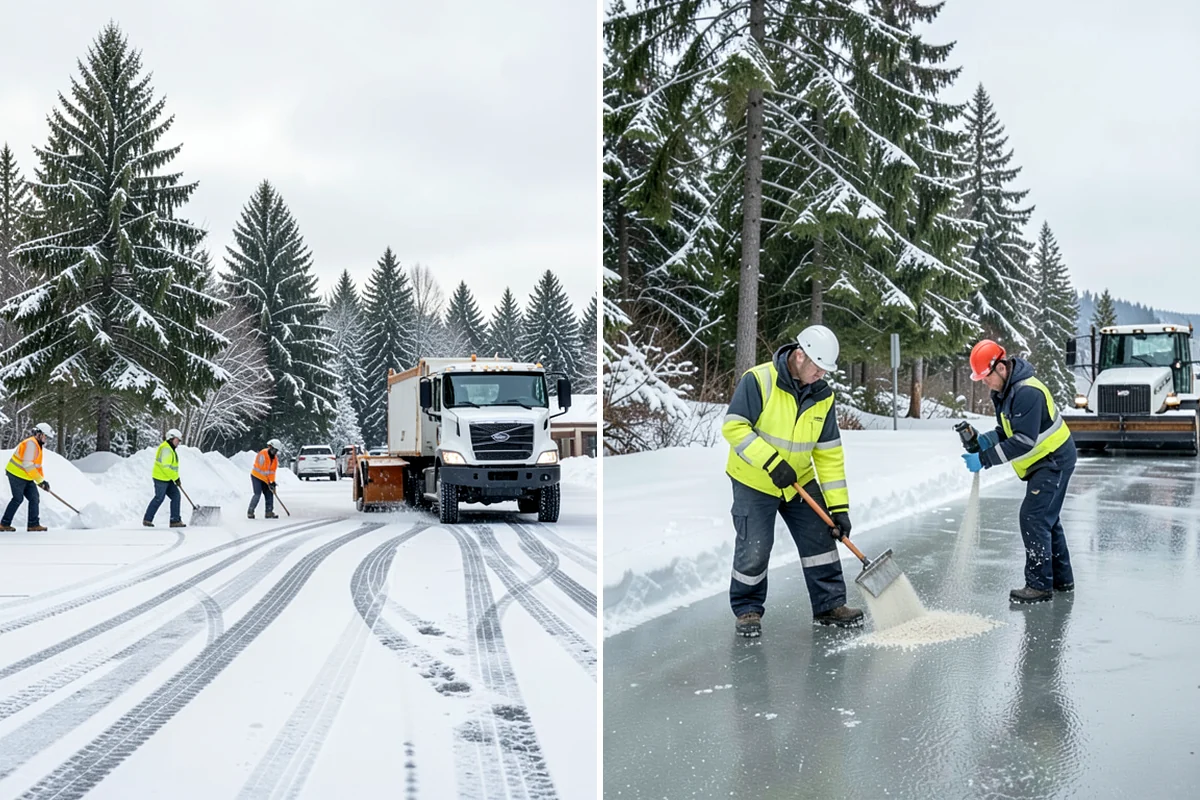Shopping Center Snow Plowing in Federal Way, King County, WA - Map the lot, storefront aprons, and snow-storage islands with center management