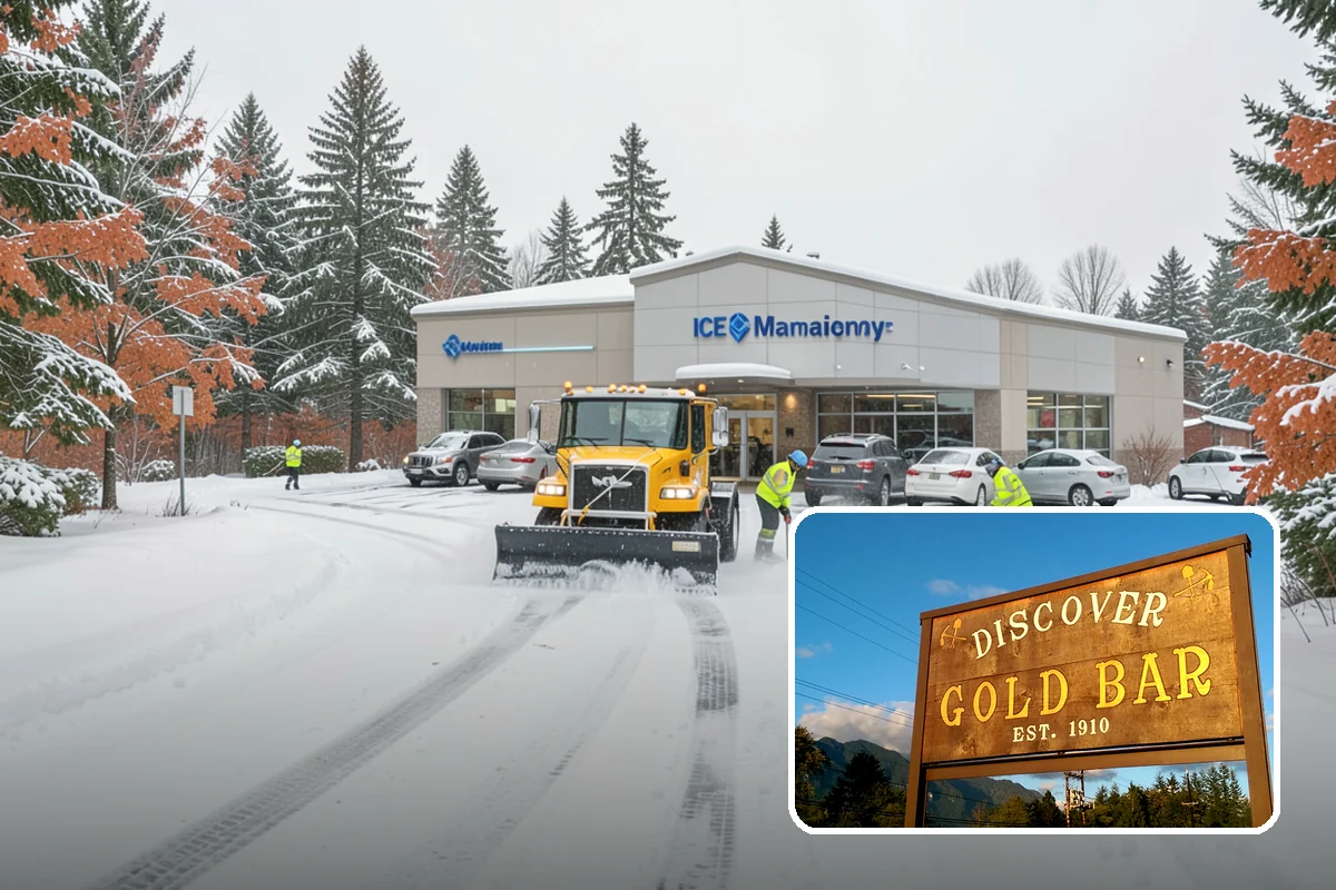 Shopping Center Snow Plowing in Gold Bar, Snohomish County, WA - Large shared lot cleared for every tenant before open