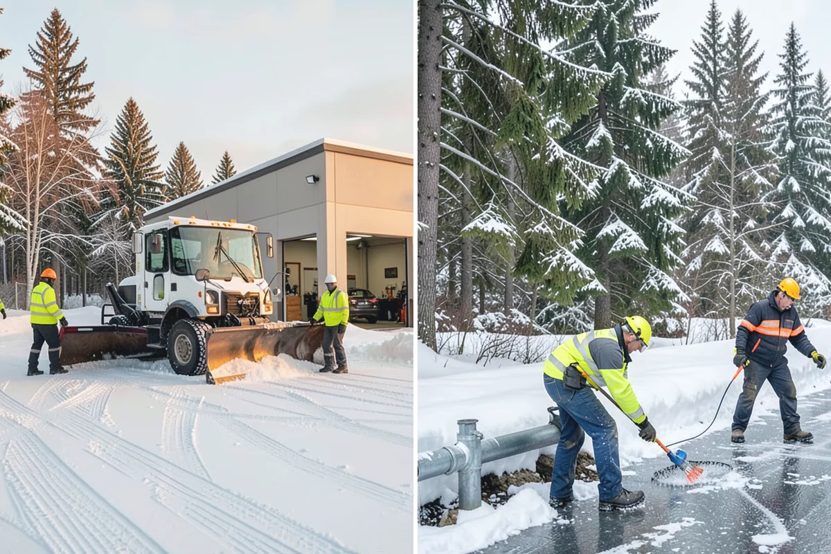 Shopping Center Snow Plowing in Granite Falls, Snohomish County, WA - Map the lot, storefront aprons, and snow-storage islands with center management